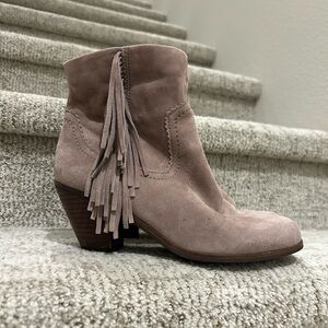 Sam Edelman Taupe Suede Fringe Ankle Boots